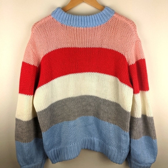 Elodie Chunky Knit Striped Multi Rainbow Sweater Women's M - Picture 5 of 5